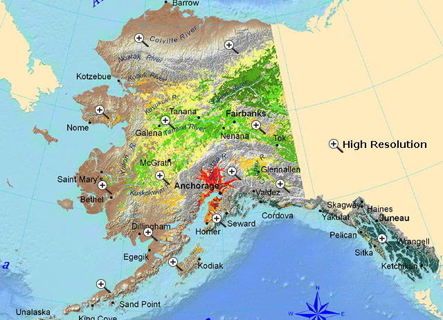 Map of Alaska with colored areas indicating different classifications of forest cover